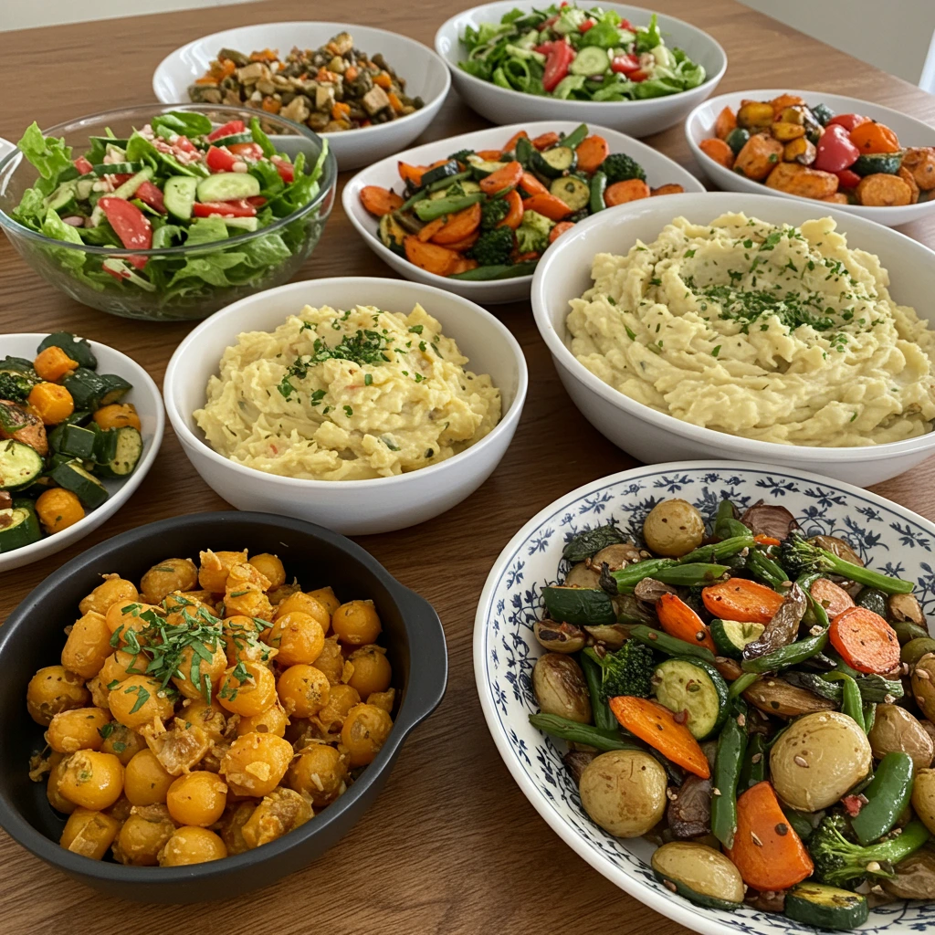 Mediterraner Kartoffelsalat mit Oliven, Feta und frischen Kräutern in einer Schüssel, serviert als Beilage zum Grillen Ideen Beilagen.