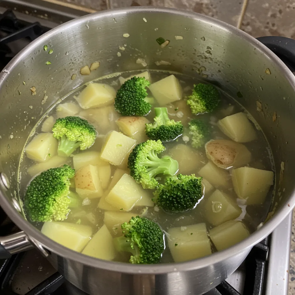 kochprozess Brokkolisuppe mit Kartoffeln