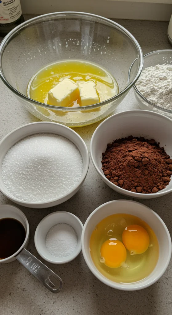 Zutatenliste: Alles für deinen perfekten brownie and cheesecake.